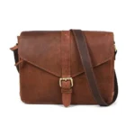 Tewtiw Women's Brown Full-Grain Leather 12-Inch Messenger Bag