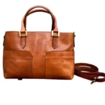 Tewtiw Women's Tan Polished Buffalo Leather 13-Inch Satchel with Crossbody Strap