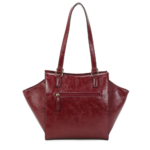 Tewtiw Women's Burgundy Polished Leather 16-Inch Winged Tote Bag