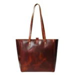 Tewtiw Women's Cognac Full-Grain Polished Leather 16-Inch Tote Bag