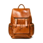 Tewtiw Unisex Tan Brown Buffalo Leather 16-Inch Backpack