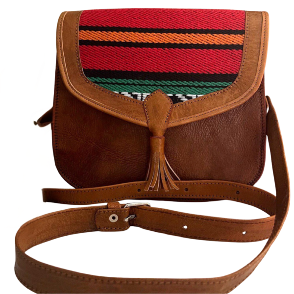 Leather and Striped Kilim Crossbody Bag 10x8-Inch